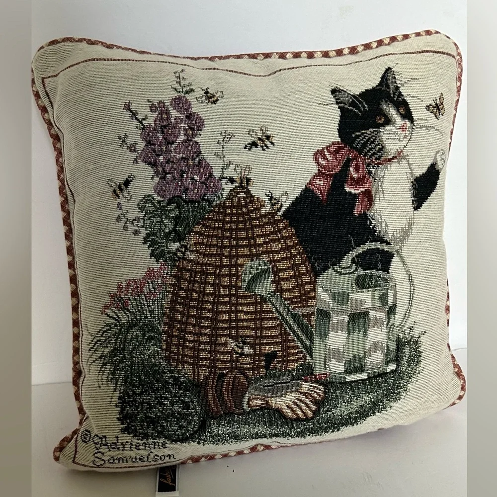 PILLOW-TAPESTRY-ADRIENNE SAMUELSON-Cat-Garden-Bees-Butterfly-Country-12